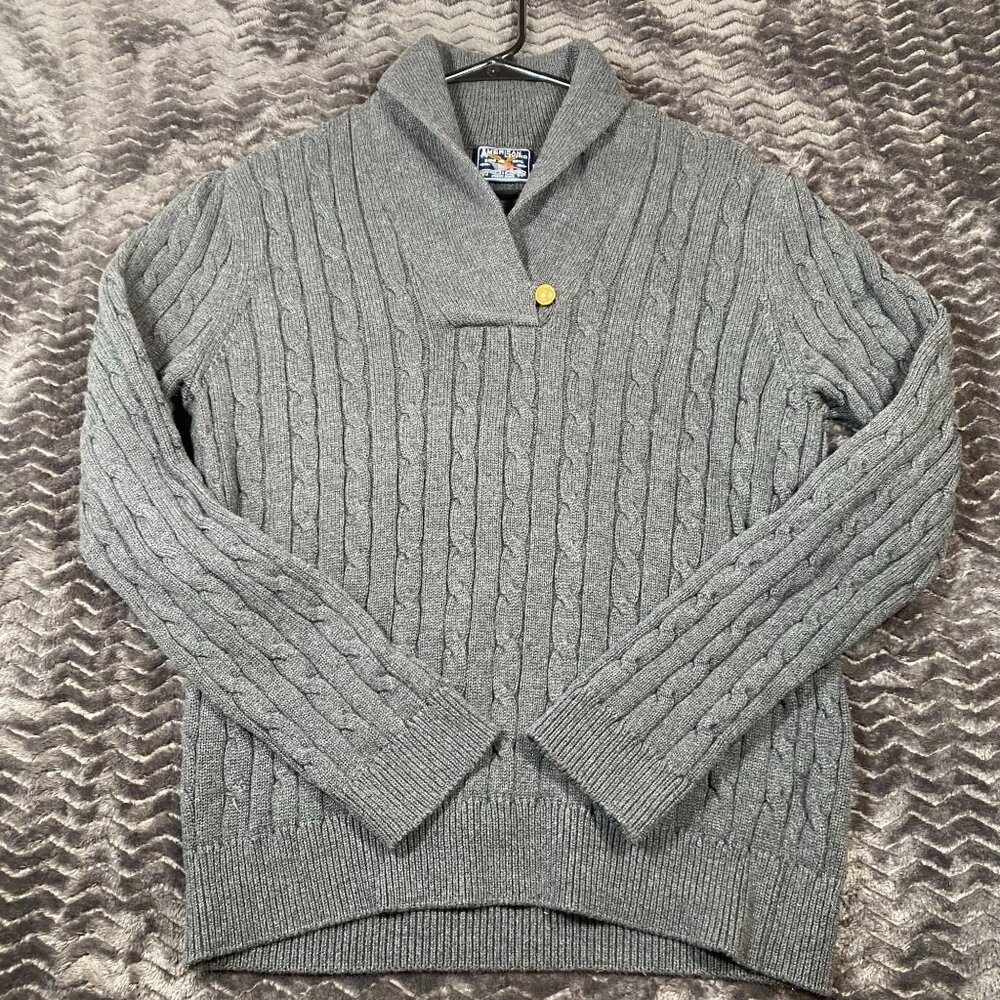 American Living Gray Cable Knit Shawl Collar Pullover Sweater Mens Size XL